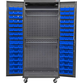 Global Industrial E-Lock Configurable Wardrobe Cabinet36Wx24Dx85HGray2 Shelf96 Blue Bins 