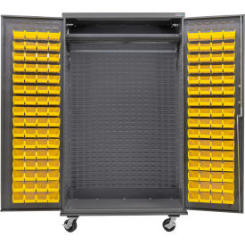 Global Industrial E-Lock Configurable Wardrobe Cabinet 48"W48W x 24D x 85HGray120 Yellow Bins 