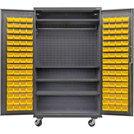 Global Industrial E-Lock Configurable Wardrobe Cabinet 48x24x85 Gray 4 Shelf 120 Yellow Bins 