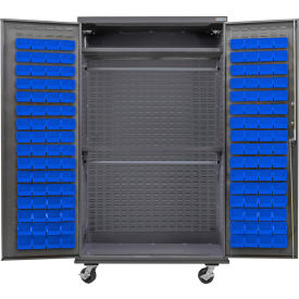 Global Industrial E-Lock Configurable Wardrobe Cabinet 4848x24x85Gray2 Shelf120 Blue Bins 