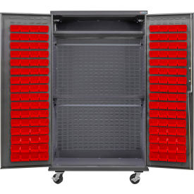 Global Industrial E-Lock Configurable Wardrobe Cabinet 48x24x85 Gray 2 Shelf 120 Red Bins 