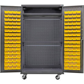 Global Industrial E-Lock Configurable Wardrobe Cabinet 48x24x85 Gray 2 Shelf 120 Yellow Bins 