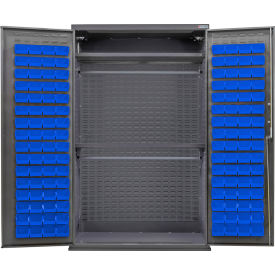 Global Industrial E-Lock Configurable Wardrobe Cabinet48Wx24Dx78HGray2 Shelf120 Blue Bins 