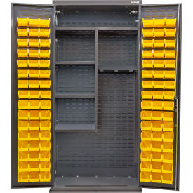 Global Industrial E-Lock Configurable Janitorial Cabinet Powered 36Wx24Dx78HGray96 Yellow Bins 