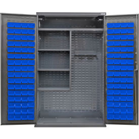 Global Industrial E-Lock Configurable Janitorial Cabinet48Wx24Dx78HGray4 Shelf120 Blu Bins 