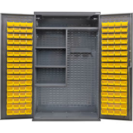 Global Industrial E-Lock Configurable Janitorial Cabinet Powered 48Wx24Dx78HGray120 Yellow Bins 