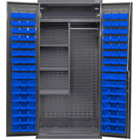 Global Industrial E-Lock Configurable Combo Cabinet Powered 36x24x78Gray4 Shelf96 Blu Bins 