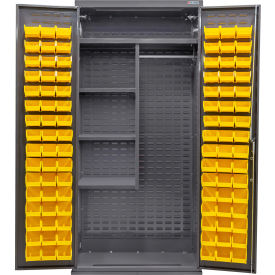 Global Industrial E-Lock Configurable Combo Cabinet Powered 36x24x78Gray4 Shelf96 Ylw Bins 