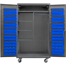 Global Industrial E-Lock Configurable Mobile Combo Cabinet Powered 48x24x85Gray120 Blue Bins 