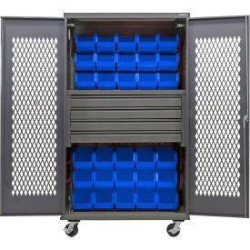 Global Industrial Configurable Ventilated Mobile Bin Cabinet48x24x85Gray4 Drawers36 Blue Bins 