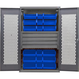 Global Industrial Configurable Ventilated Drawer Cabinet48Wx24Dx78HGray4 Drawers24 Blue Bins 