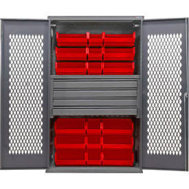 Global Industrial Configurable Ventilated Drawer Cabinet 48Wx24Dx78H Gray 4 Drawers 24 Red Bins 