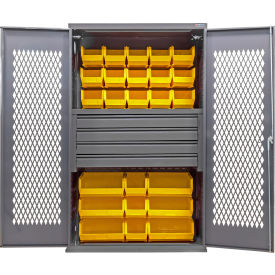 Global Industrial Configurable Ventilated Drawer Cabinet48Wx24Dx78HGray4 Drawers102 Yellow Bins 