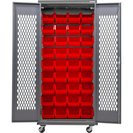 Global Industrial Configurable Ventilated Mobile Bin Cabinet 36"W x 24"D x 85"H Gray 36 Red Bins 