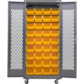 Global Industrial Configurable Ventilated Mobile Bin Cabinet 36Wx24Dx85H Gray 36 Yellow Bins 