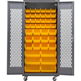 Global Industrial Configurable Ventilated Mobile Bin Cabinet 36Wx24Dx85H Gray 42 Yellow Bins 