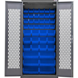 Global Industrial Configurable Ventilated Bin Cabinet 36"W x 24"D x 78"H Gray 42 Blue Bins 