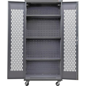 Global Industrial Configurable Ventilated Mobile Shelf Cabinet 36"W x 24"D x 85"H Gray 3 Shelf 