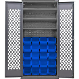 Global Industrial Configurable Ventilated Bin Cabinet 36"Wx24"Dx78"H Gray3 Shelf 24 Blue Bins 