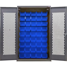 Global Industrial Configurable Ventilated Bin Cabinet 48"W x 24"D x 78"H Gray 48 Blue Bins 