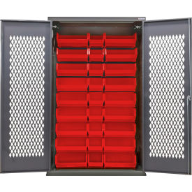 Global Industrial Configurable Ventilated Bin Cabinet 48"W x 24"D x 78"H Gray 30 Red Bins 