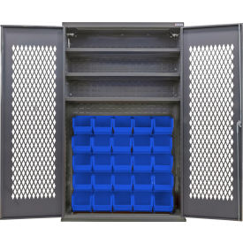 Global Industrial Configurable Ventilated Bin Cabinet 48Wx24Dx78H Gray 3 Shelf 36 Blue Bins 