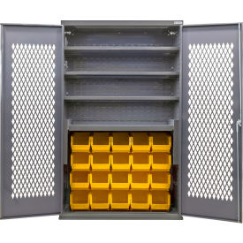 Global Industrial Configurable Ventilated Bin Cabinet 48Wx24Dx78H Gray 4 Shelf 24 Yellow Bins 