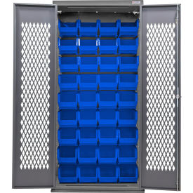 Global Industrial Configurable Ventilated Cabinet Powered 36"W x 24"D x 78"H 48 Blue Bins 