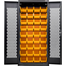 Global Industrial Configurable Ventilated Charging Cabinet 36"Wx24"Dx78"H Black 48 Yellow Bins 
