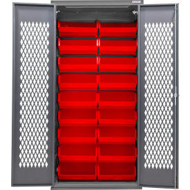 Global Industrial Configurable Ventilated Cabinet Powered 36"W x 24"D x 78"H 30 Red Bins 