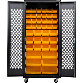 Global Industrial Configurable Ventilated Mobile Charging Cabinet 36Wx24Dx85H Black 66 YLW Bins 