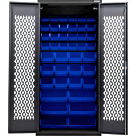Global Industrial Configurable Ventilated Charging Cabinet 36"W x 24"D x 78"H Black 66 Blue Bins 