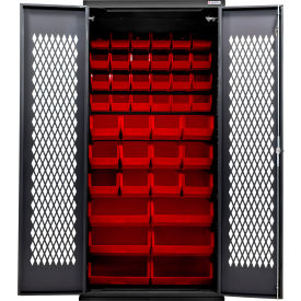 Global Industrial Configurable Ventilated Charging Cabinet 36"W x 24"D x 78"H Black 66 Red Bins 