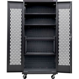Global Industrial Configurable Ventilated Mobile Charging Cabinet 36Wx24Dx85H Black 4 Shelf 