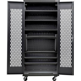 Global Industrial Configurable Ventilated Mobile Charging Cabinet 36Wx24Dx85H Black 7 Shelf 