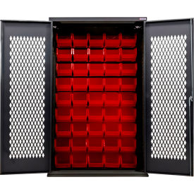 Global Industrial Configurable Ventilated Charging Cabinet 48"W x 24"D x 78"H Black 48 Red Bins 