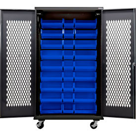 Global Industrial Configurable Ventilated Mobile Charging Cabinet 48Wx24Dx85H Black 30 BL Bins 