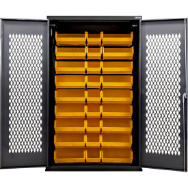Global Industrial Configurable Ventilated Charging Cabinet 48"x24"Dx78"H Black 30 Yellow Bins 