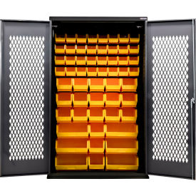 Global Industrial Configurable Ventilated Charging Cabinet 48"x24"Dx78"H Black 66 Yellow Bins 