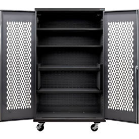 Global Industrial Configurable Ventilated Mobile Charging Cabinet 48Wx24Dx85H Black 4 Shelf 