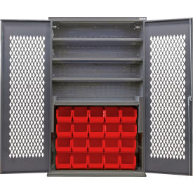 Global Industrial Configurable Ventilated Cabinet Powered 48"Wx24"Dx78"H 4 Shelves 24 Red Bins 