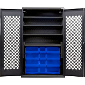 Global Industrial Configurable Ventilated Charging Cabinet 48"x24"x78" Black 4 Shelf 24 BL Bins 
