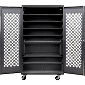 Global Industrial Configurable Ventilated Mobile Charging Cabinet 48Wx24Dx85H Black 7 Shelf 