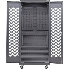 Global Industrial Configurable Ventilated Mobile Pegboard Cabinet 36Wx24Dx85H Gray 4 Shelf 