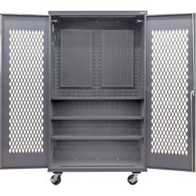Global Industrial Configurable Ventilated Mobile Pegboard Cabinet 48W x 24D x 85H Gray 3 Shelf 