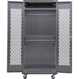 Global Industrial Configurable Ventilated Mobile Wardrobe Cabinet 36Wx24Dx85H Gray 2 Shelf 
