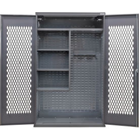Global Industrial Configurable Ventilated Janitorial Cabinet Powered 48Wx24Dx78H Gray 4 Shelf 