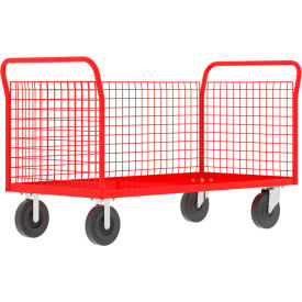 3-Sided Platform Cage Cart, 64"L x 30"W, 1600 lb. Capacity, Red view 2