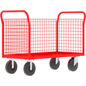 3-Sided Platform Cage Cart, 52"L x 24"W, 1600 lb. Capacity, Red view 2