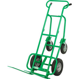 4 Wheel Deluxe Pallet Hand Truck with Pneumatic Wheels, 600 lb. Cap., Green view 2